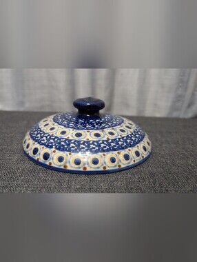 Handarbeit Germany Pottery Replacemt Top 6 Inches Peacock Blue Print Ceramic